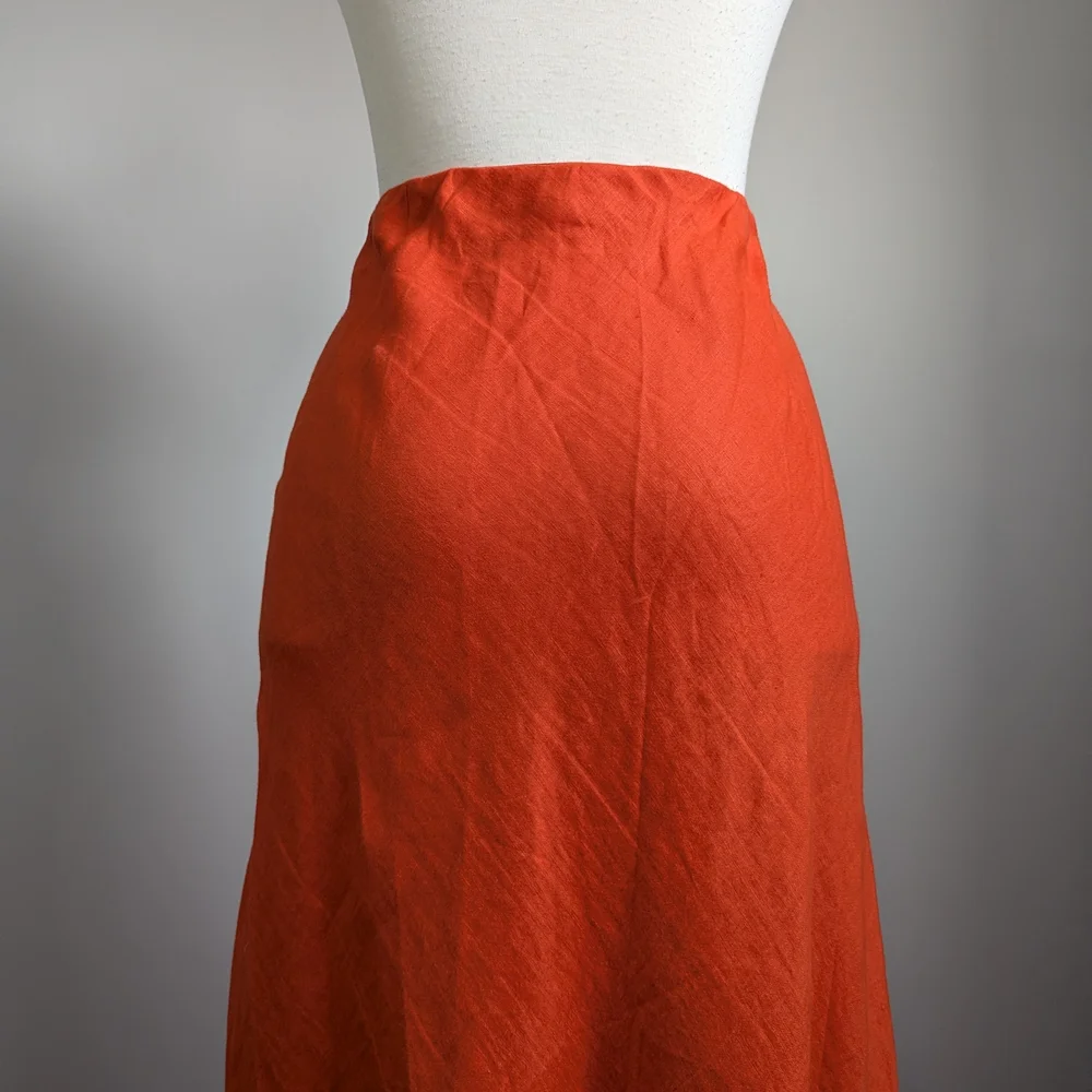 Orange 100% Linen Asymmetrical Maxi Skirt Summer Spring Resort Lightweight - Picture 5 of 13